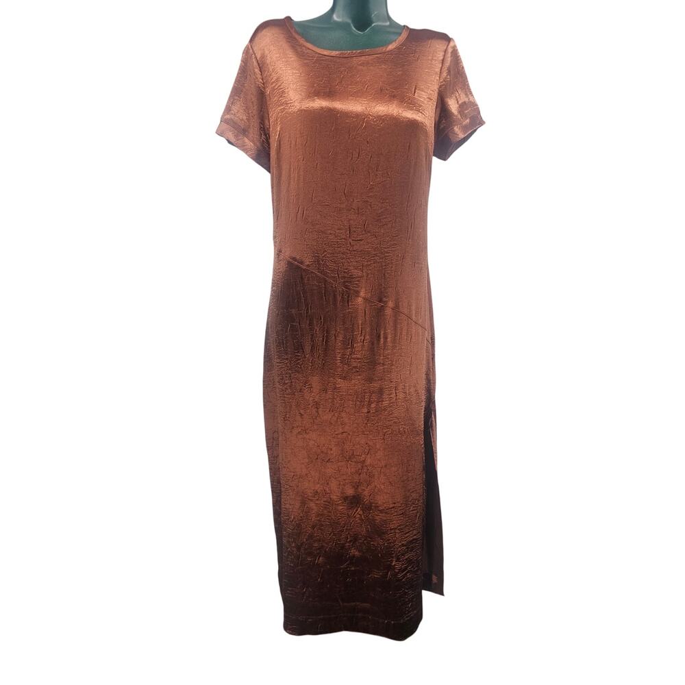 Urban Outfitters Metallic Copper Brown Satin Pencil Dress Short M grunge 4101